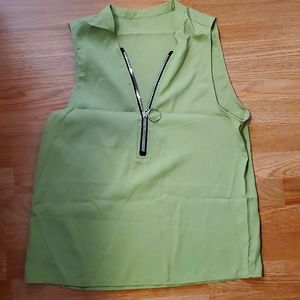 Silky polyester Green tank cami with ring zipper